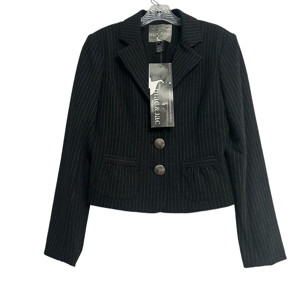 Mac & Jac Viscose Wool Blend Jacket Black Pinstriped 3 Button Blazer NWT Size 8
